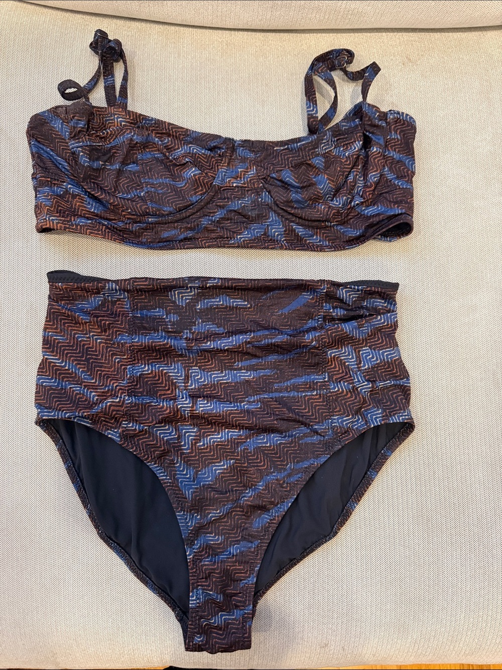 Ulla Johnson Brown & Blue Zigzag High-Rise Bikini Set